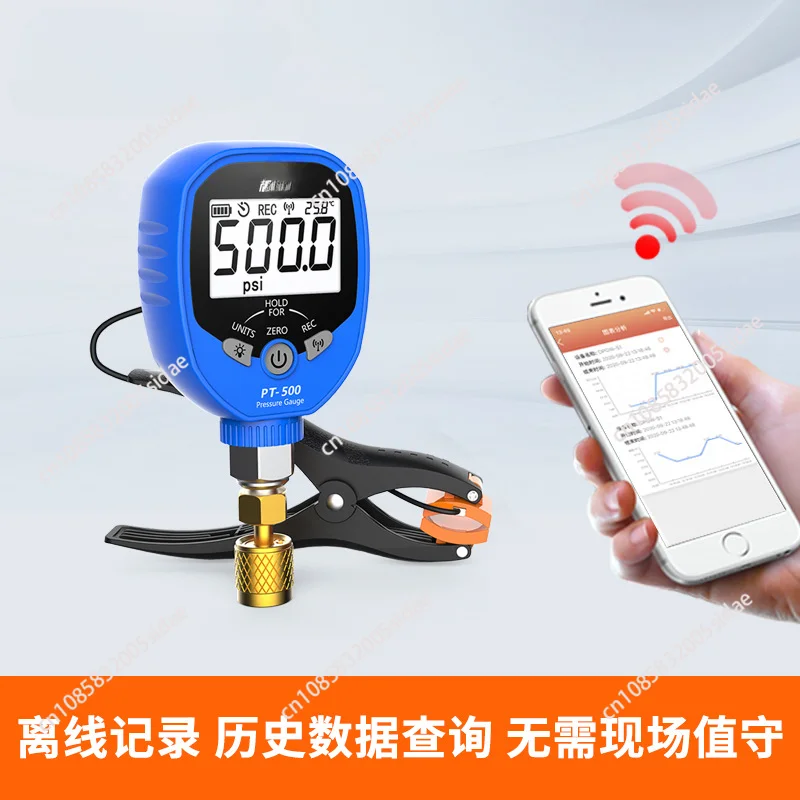 PT-500 Wireless Refrigeration Pressure Gauge HVAC A/C Pressure Temperature Gauge with Removable Temperature Test Clip 1/