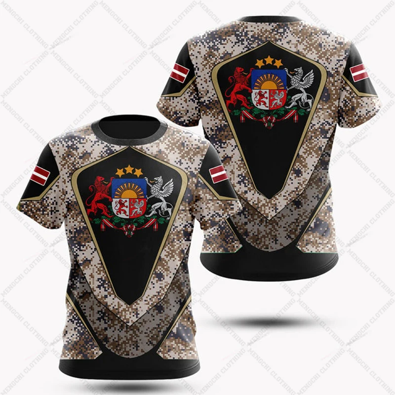 Latvia Camo Skull Graphic Custom Name T-shirts Summer Cool Adults And Kids Sportswear Loose Oversized Tees Outdoor Daily Clothes