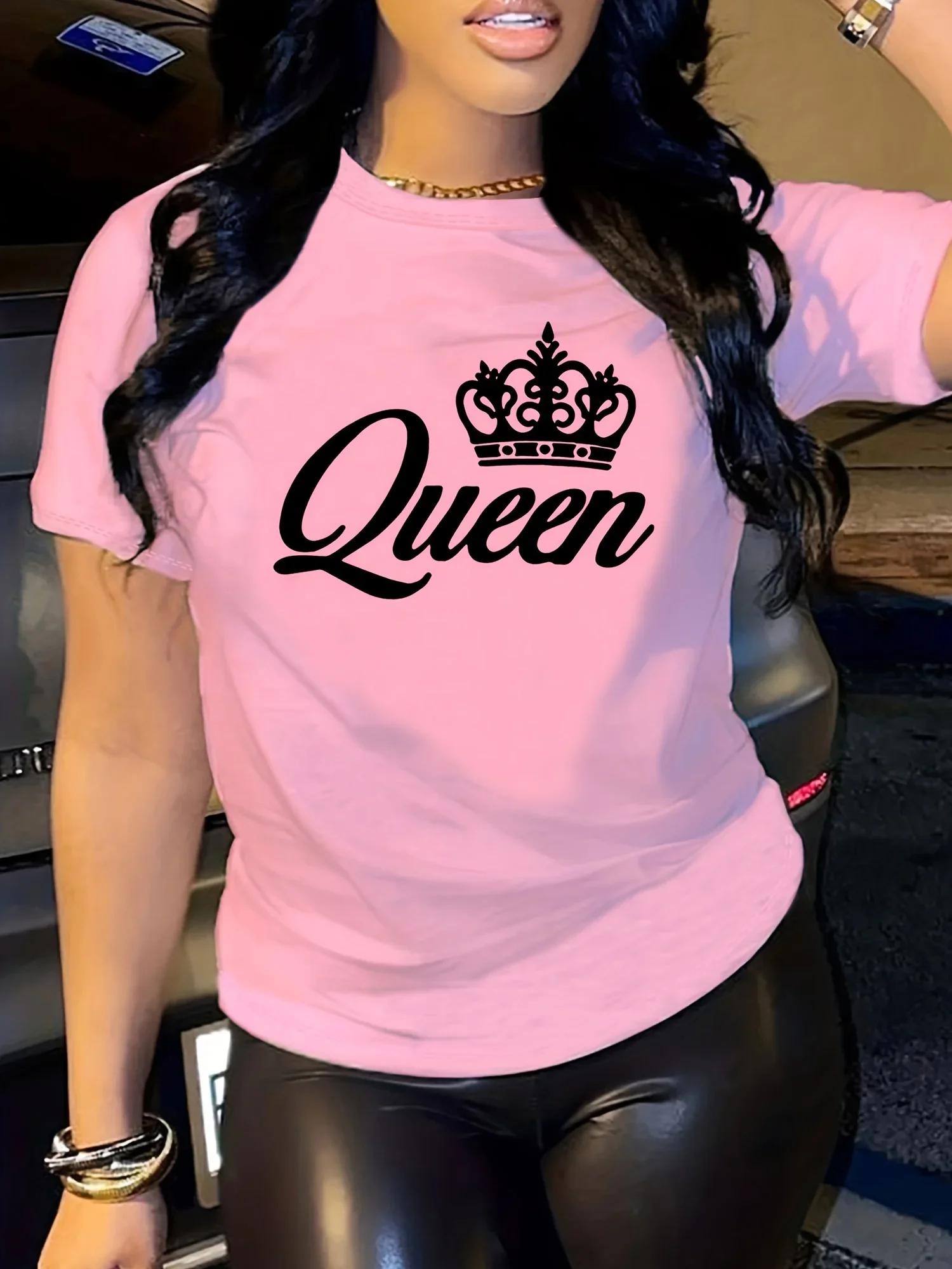 

Women's T-shirt casual black short sleeved printed loose top design clothes