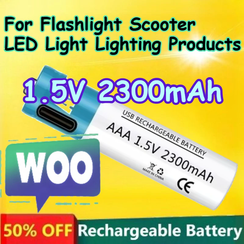

AAA 1.5V 2300mAh Capacity Lithium Battery Type-C Fast Charging for Flashlight Scooter LED Light Lighting Products Battery