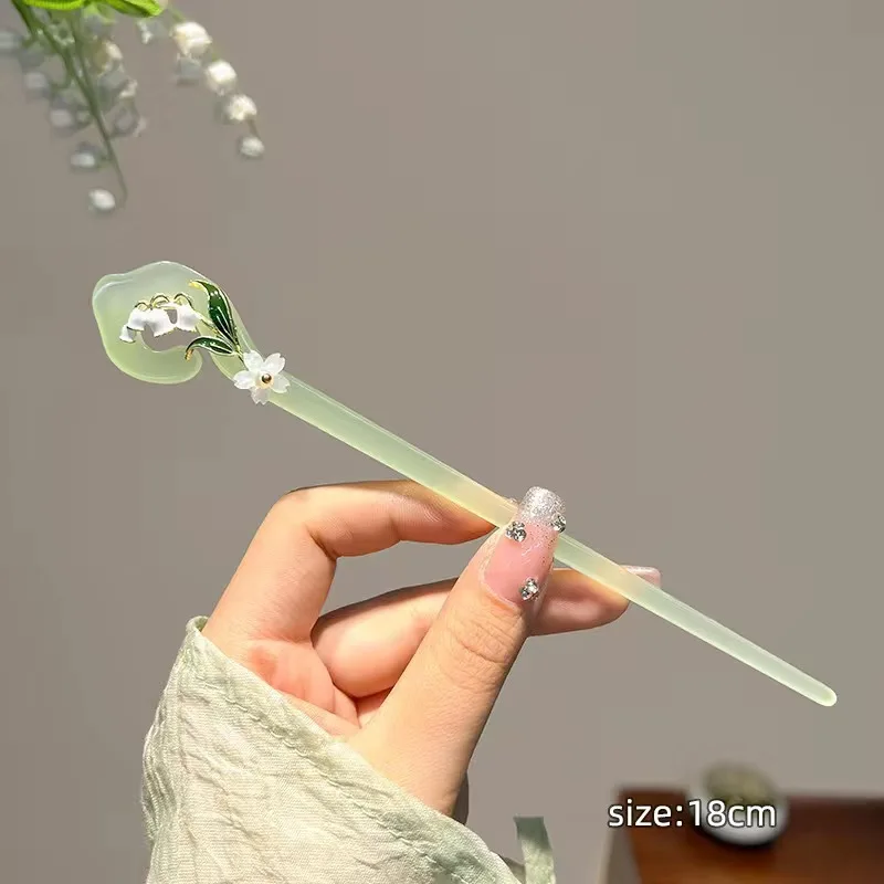 Elegant Chinese Hair Stick Jade Flower Simple Hair Pins for Women Vintage Traditional Hair Sticks With Tassel Hairstyle Tools