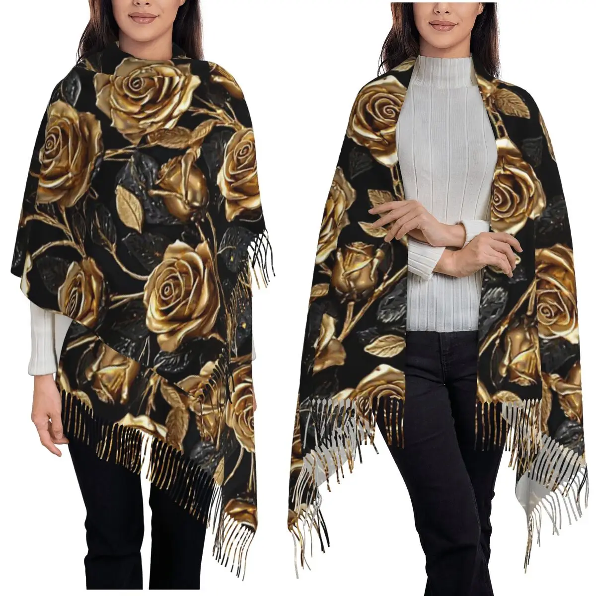 

Rich In Design And Beautiful Roses Scarf Tassel Scarves Women Soft Warm Shawls and Wraps Large Fall Winter Shawl Wrap