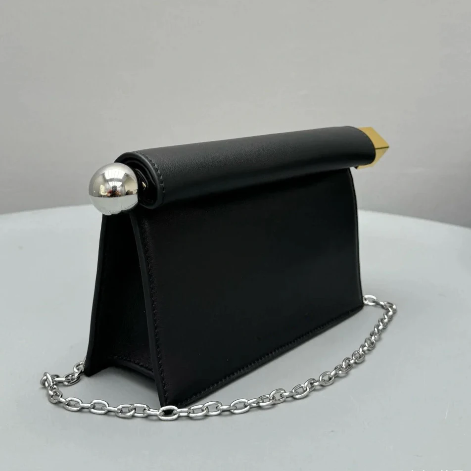 Sheepskin rolled edge folding clutch bag women 2025 high quality chain shoulder crossbody bag genuine leather evening clutch bag