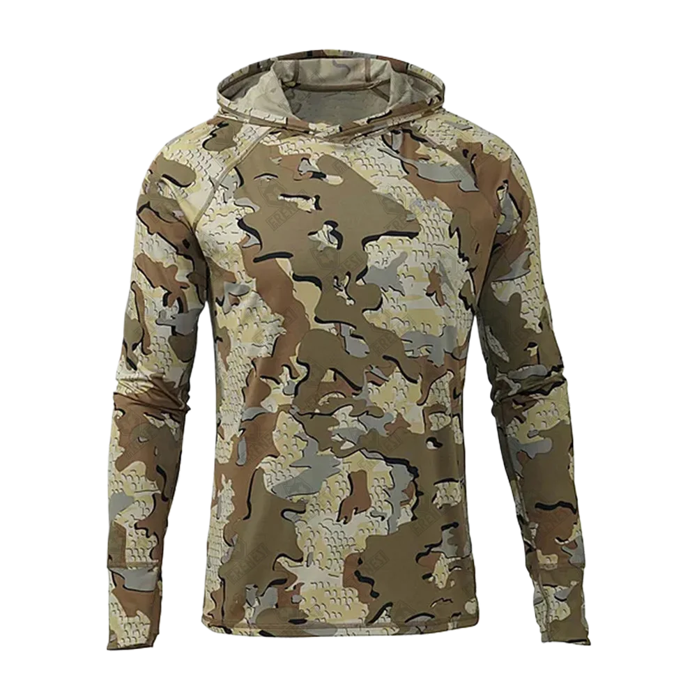Men's Camouflage Fishing Shirt UV Protection Long Sleeve Hooded Fishing Hoodie Quick Dry Outdoor Sun Protection Top for Men