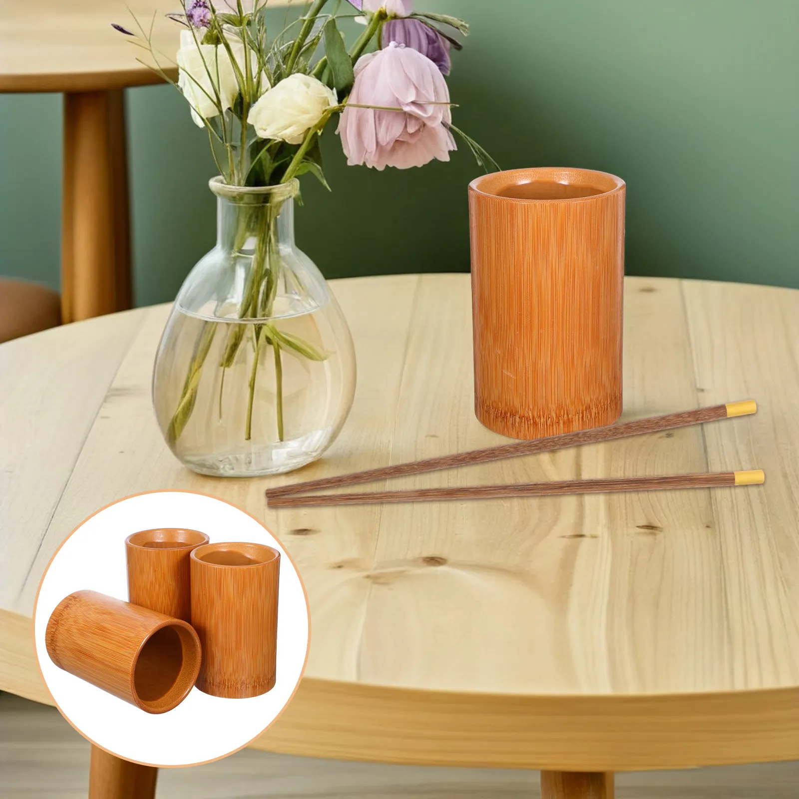 Bamboo Pencil Cup Versatile Lightweight Storage Tube for Pens Chopsticks Cutlery Brushes Desktop Kitchen Bamboo Chinese Style