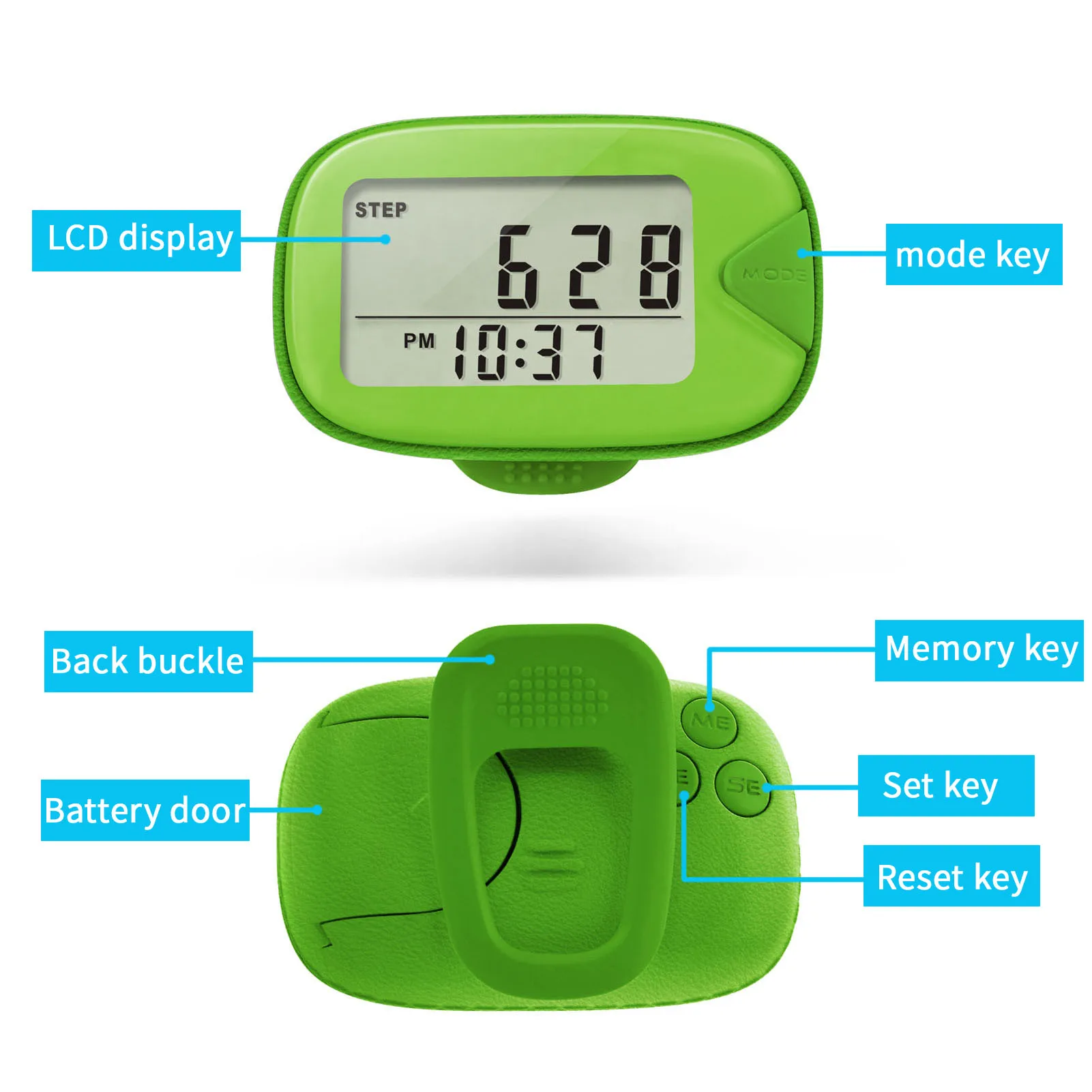 Pocket Pedometer Step Counter Multifunctional Pedometer With Clip Clip On Step Counter With Memory To Track Steps Miles Calories