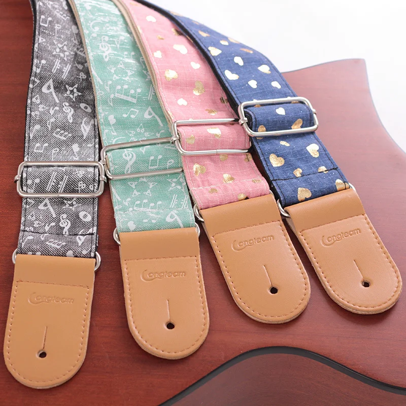 Leather Guitar Strap with Musical Symbol Pattern, Electric Acoustic Bass, Folk