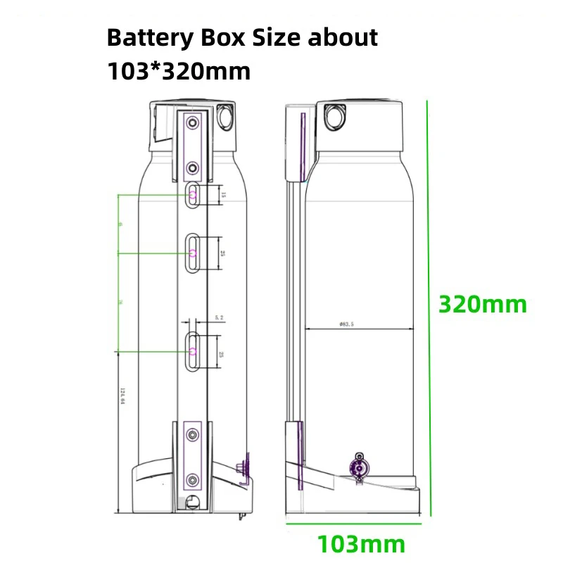 36V 10.5AH Stealth Frame Mounted Backup Lithium Battery Pack Little Bottle Kettle for Hybrid Electric Booster Bicycle 250W 350W