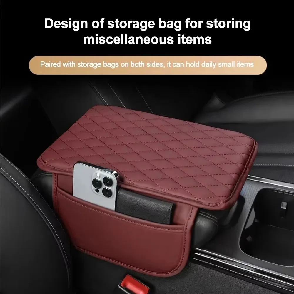 PU Leather Center Console Protector Cover Universal Car with Pocket Armrest Storage Multifunctional Arm Rest Mat Elbow Support