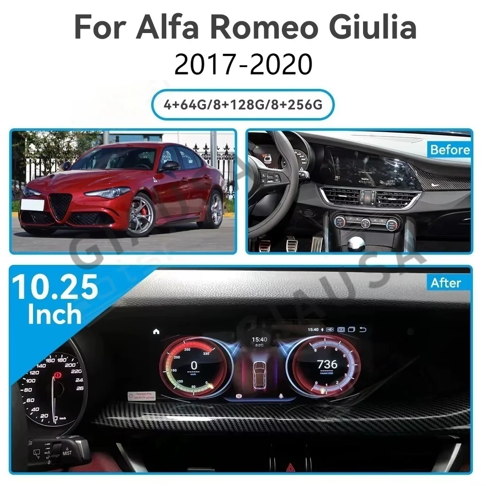 For Alfa Romeo Giulia Stelvio 2017-2024 CarPlay Android 13 Car Radio Automobile Multimedia Auto Bluetooth GPS Navigation  Stereo