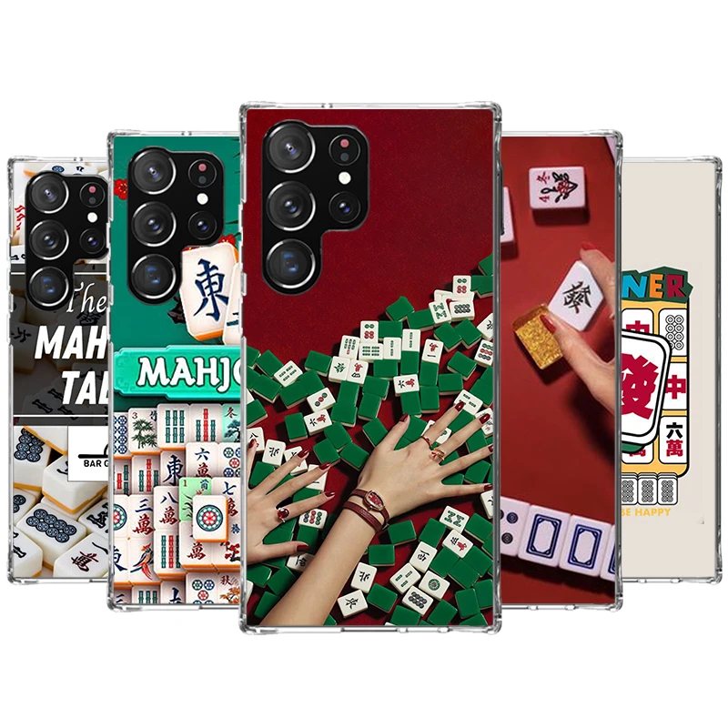 Creative Mahjong Phone Case For Samsung Galaxy S24 S23 S22 Ultra S21 S20 FE S10 Plus S9 + Transparent Print Shell Coque