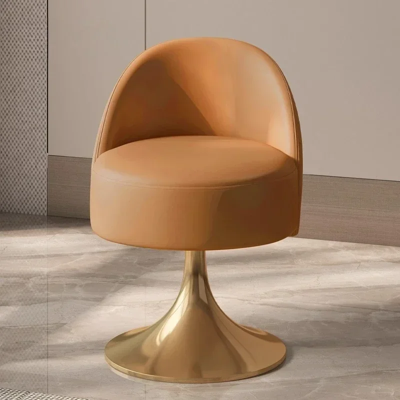 Home Luxury Bedroom Stainless Steel Leather With Backrest Rotatable Dressing Stool Minimalist Makeup Stool Chair Small Apartment