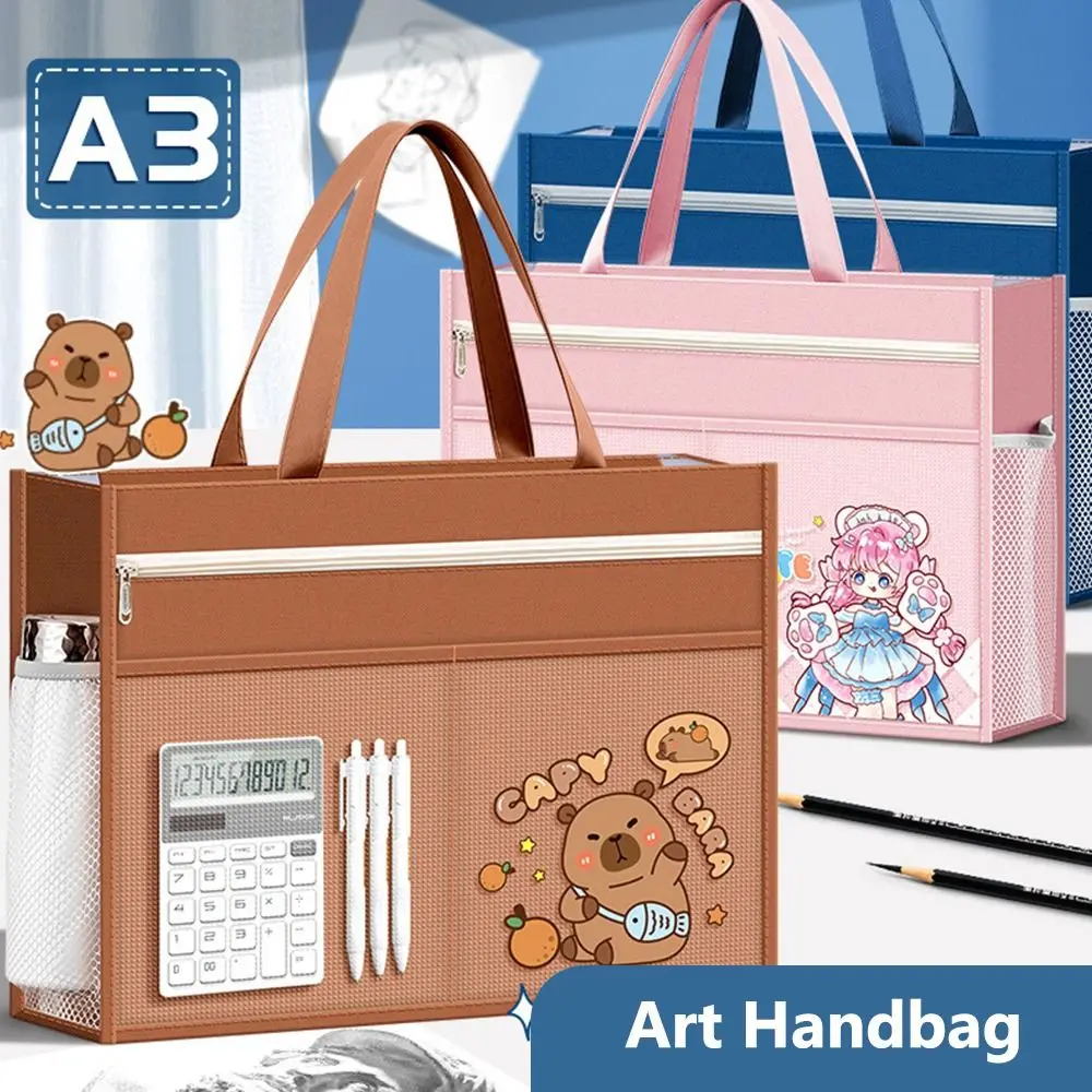Durable Canvas A3 Tutorial Bag Plus Size A3 File Bag Six-Layer Waterproof Handheld Book Bag School Office