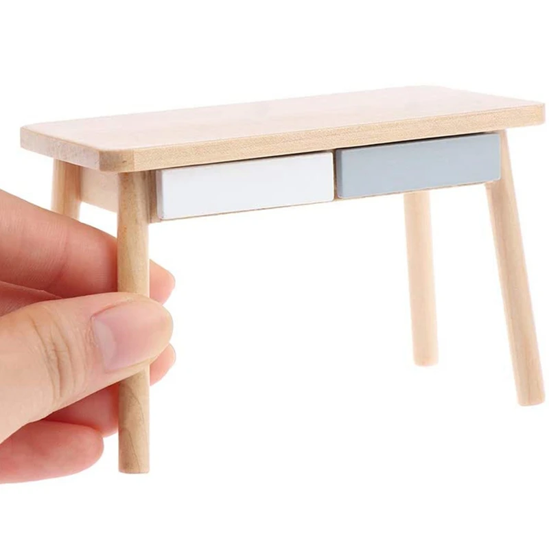 1/12 Miniature Dollhouse Nordic Desk,Miniature Computer Desk Side Table Simulation Dollhouse Furniture Accessories