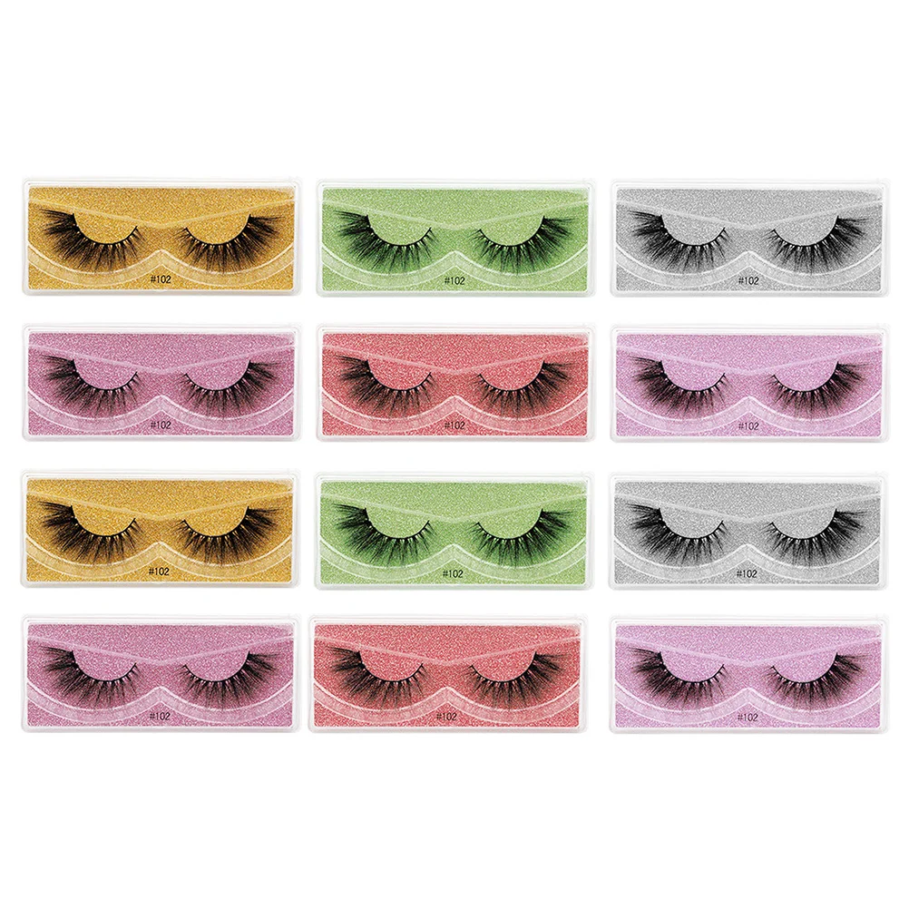 

12 Pairs Eye Lashes False Eyelashes Set Natural Accessory for Women Grafting Tool Makeup Art