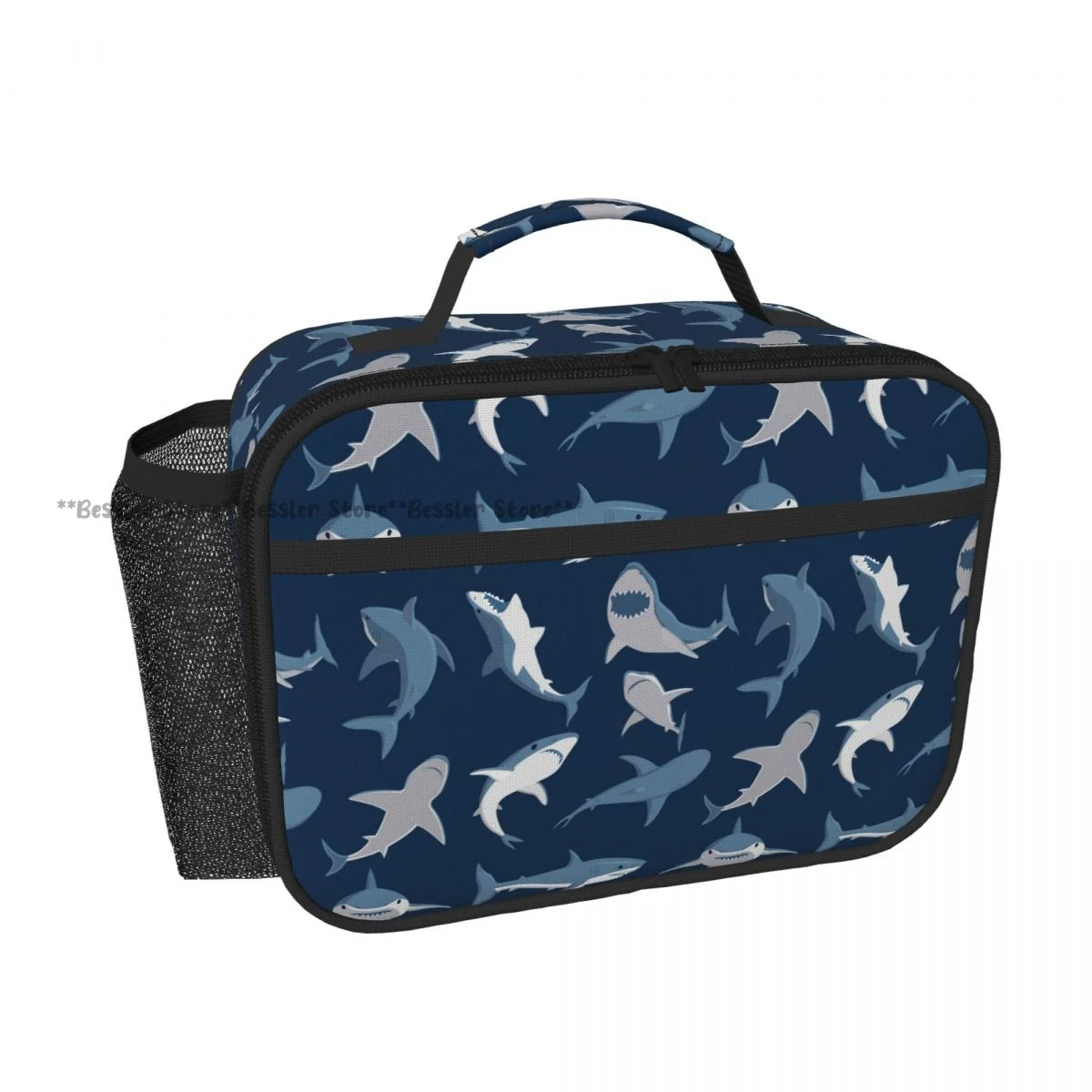 Horizontal Hand Carry Insulated Bento Lunch Bag Angry Shark Thermal Reusable Meal Container Bag
