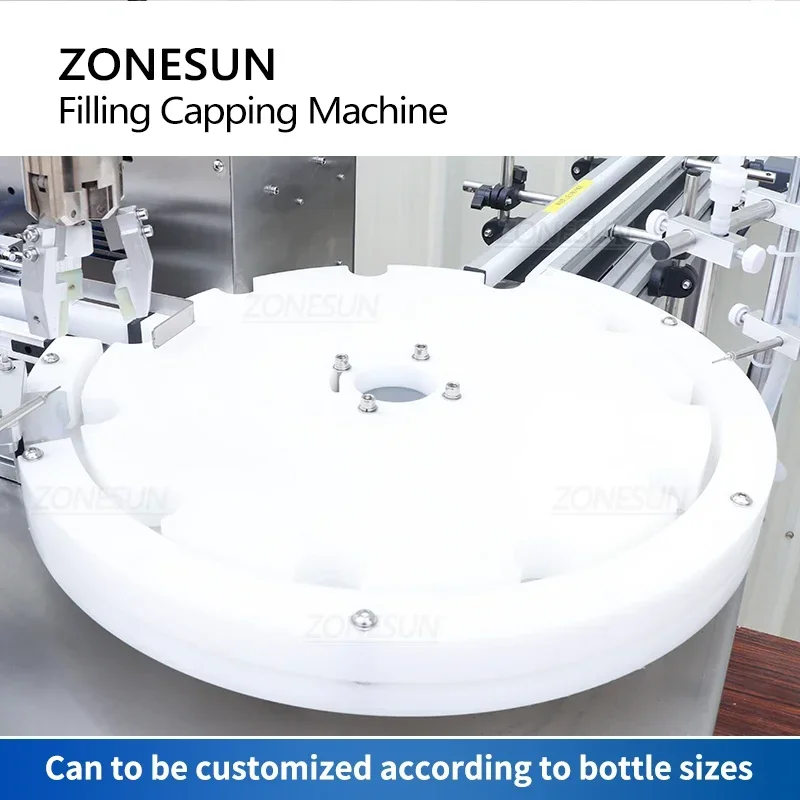 ZONESUN Tappatrice di riempimento automatica con trasportatore Pompa peristaltica Bottiglia roll-on per fiale di profumo liquido da tavolo ZS-AFC1Z