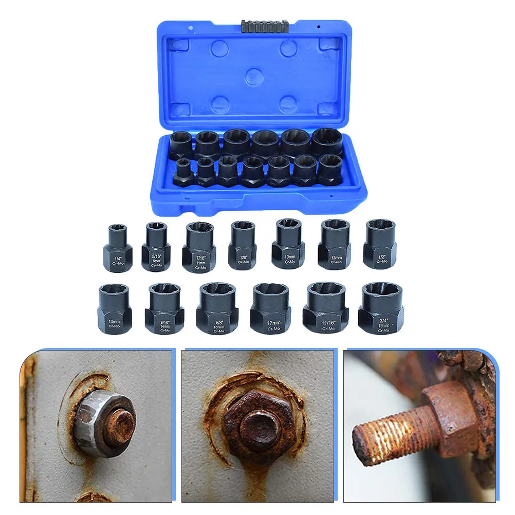 1Set Lug Nut Remover Stripped Lug Nut Extractor Set High Durability Rust Damaged Bolt Removal Wheel Lock Removal Tool Box