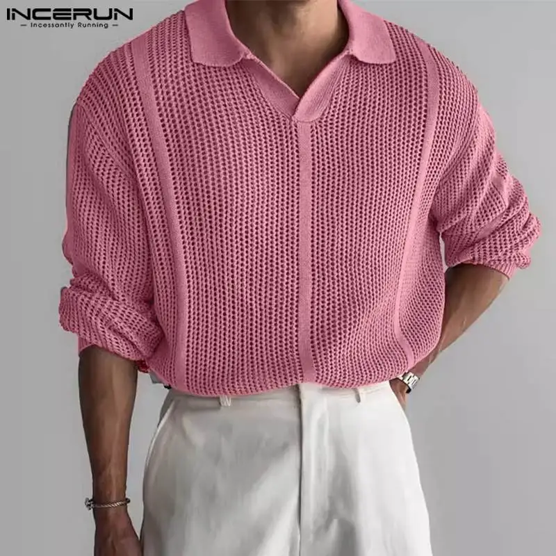 INCERUN top 2024 elegante nuovo Mens camicie a trama solida estate Casual Clubwear maschio vendita calda camicetta con risvolto a maniche corte S-5XL