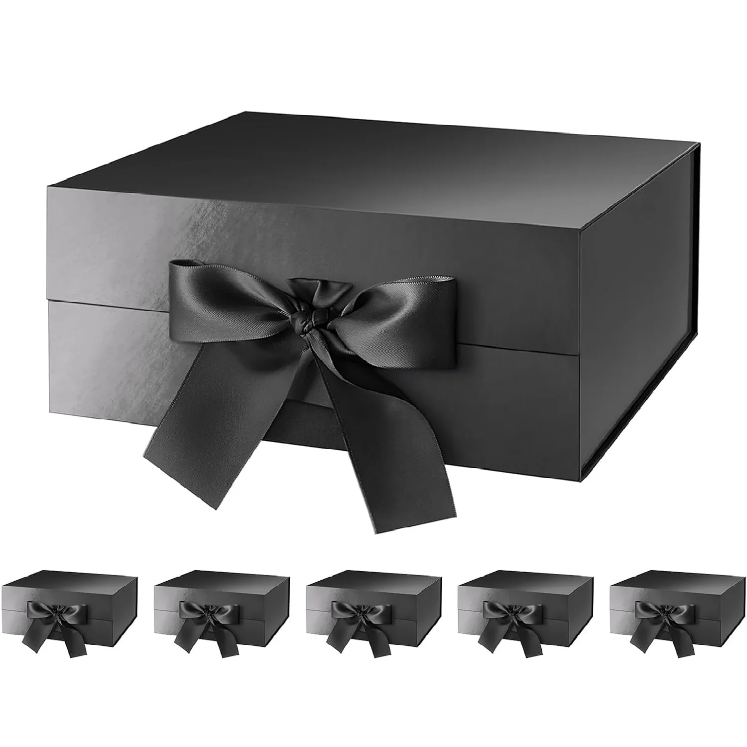 

6Pack White Black Cardboard Carton Gift Box Blank Corrugated Box For Packaging Parti Box with Ribbon for Wedding Glossy