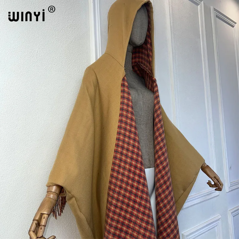 WINYI Winter coat outfits Women high quality dress print Thick Warm Female kaftan cardigan dress Hooded mop coat fashion Abaya