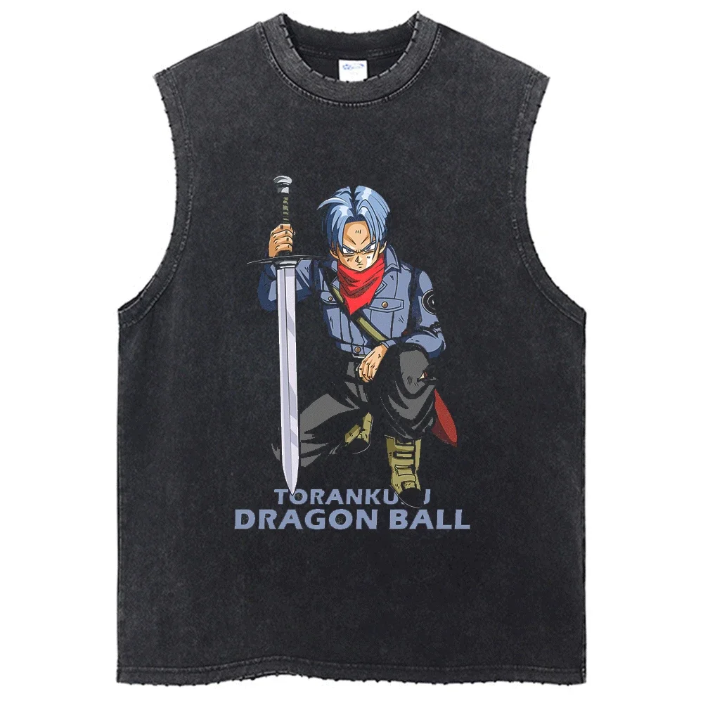 Harajuku Tshirt VintageTank Sleeveless Dragon Ball Anime raphic Oversized Black T Shirt Summer Short Sleeve Men Washed T-Shirt