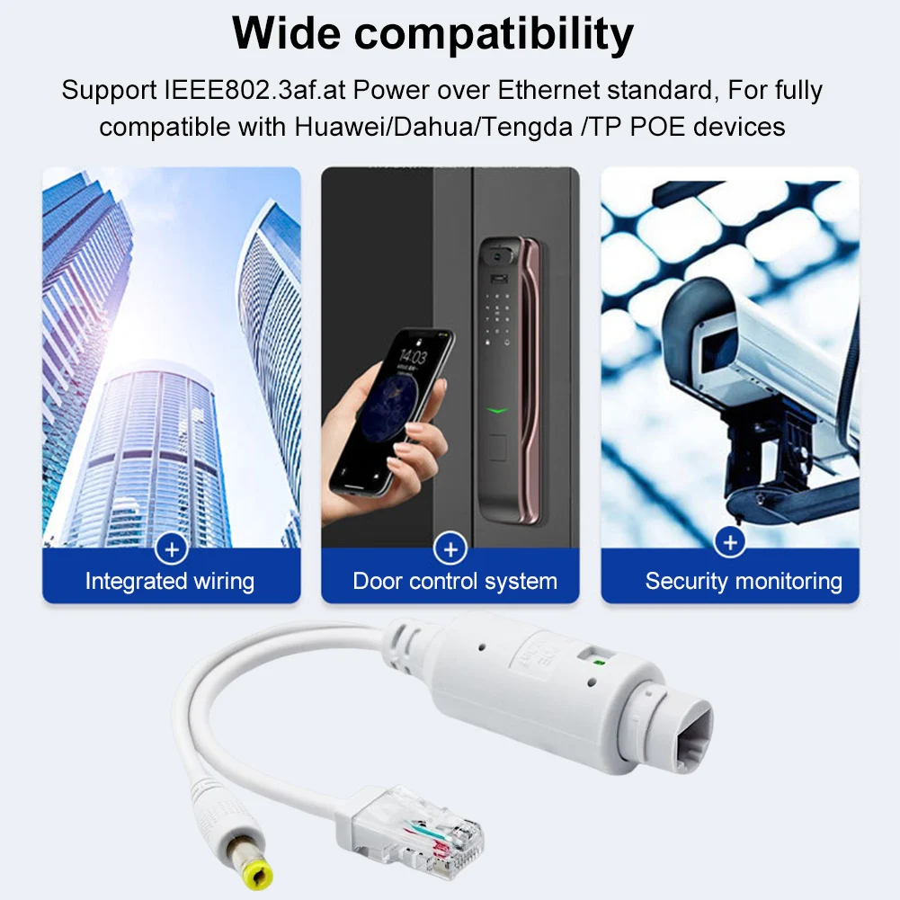 48V ~ 12V POE 스플리터 어댑터 방수 이더넷 어댑터 케이블 IEEE802.3af/at IP 카메라 AP Voip 전화 등과 호환 가능