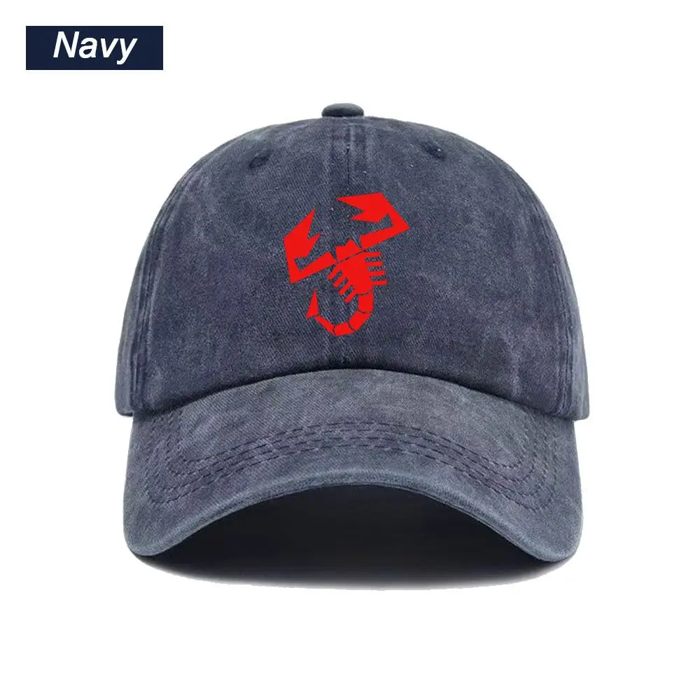 Vintage Washed Baseball Cap Red Abarth Scorpion Print Graphic Unisex Streetwear Casual Trucker Style Summer Cotton Sun Hat