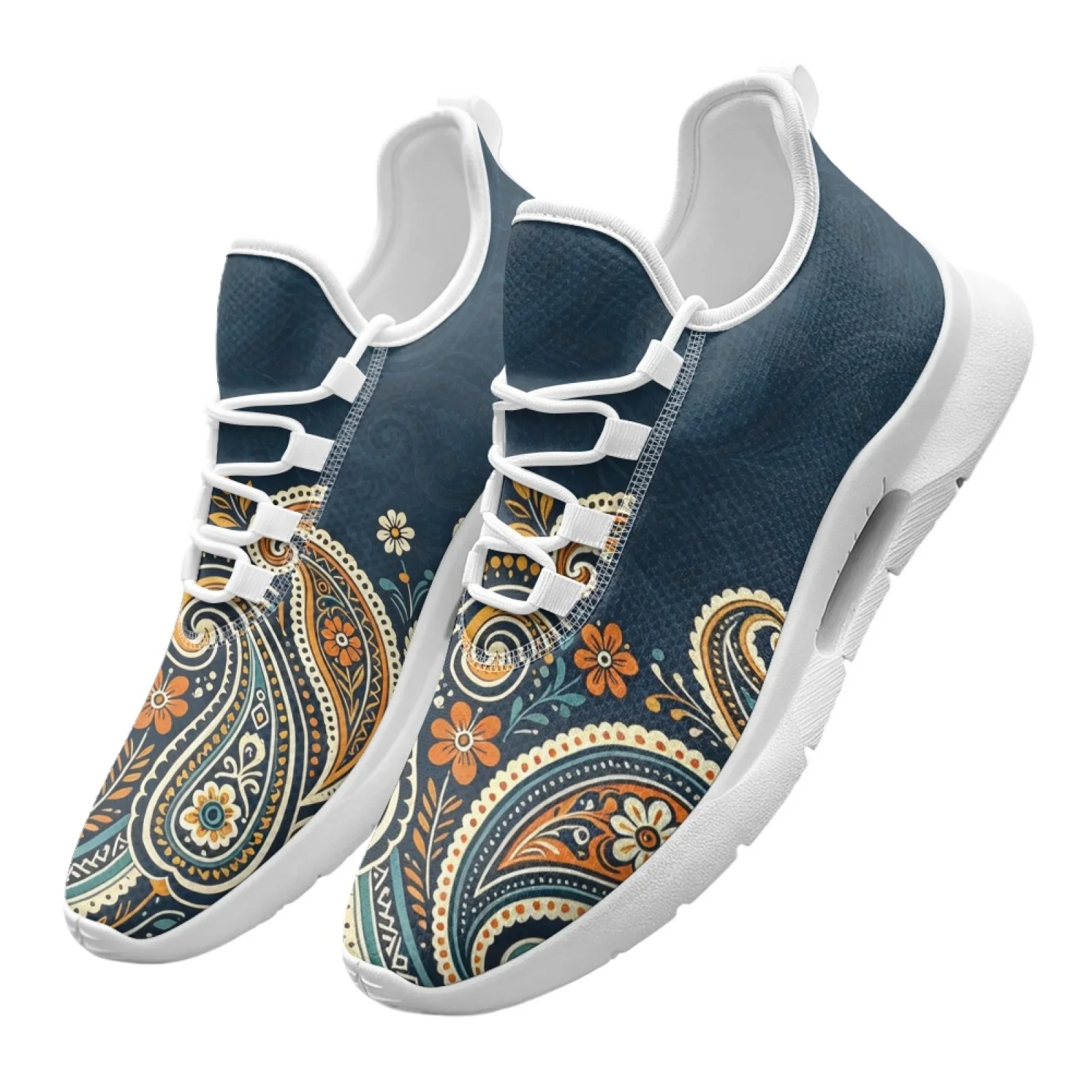 XIXIRIMIDO Lace-up Casual Shoes Mens Sneakers Comfortable Mesh Breathable Walking Shoe Women's Lightweight Sneaker Soft Paisley