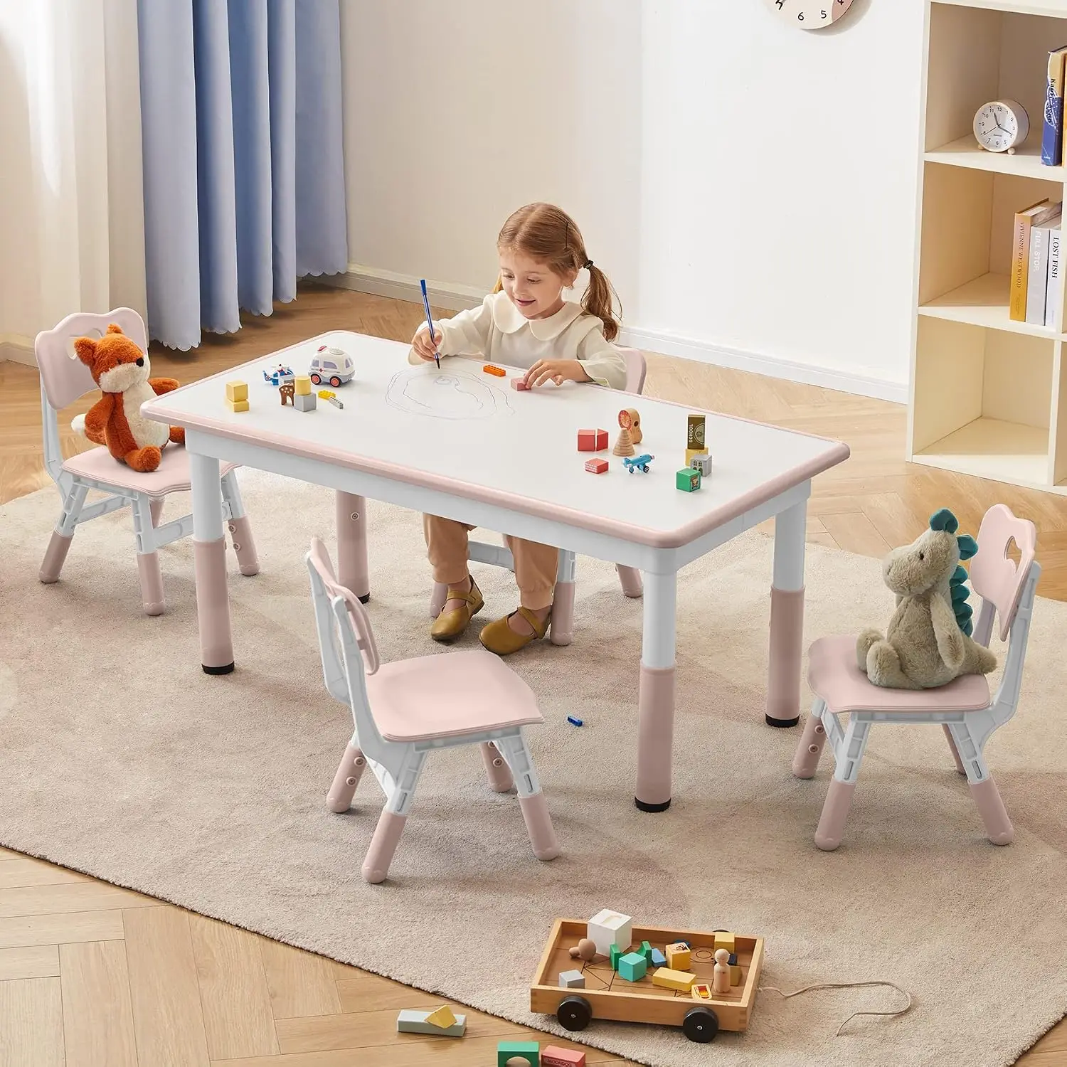Adjustable Kids Table 4 Chairs Set, 47