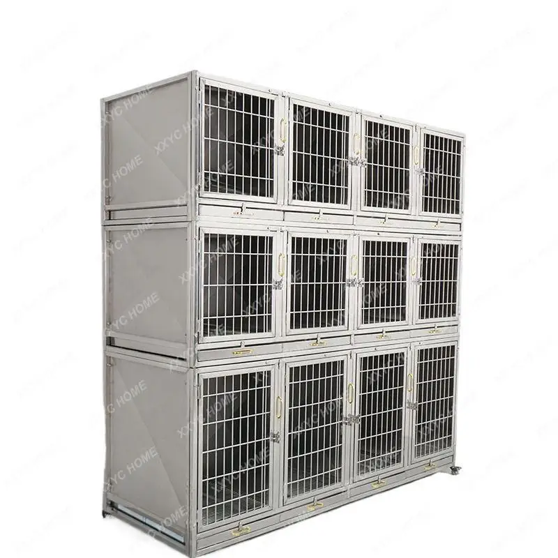 LDouble Layer Stainless Steel Dog Cage, Small Dog Multi Layer Mother and Child Cage, Display Cabinet, Pet Supermarket, Hospital