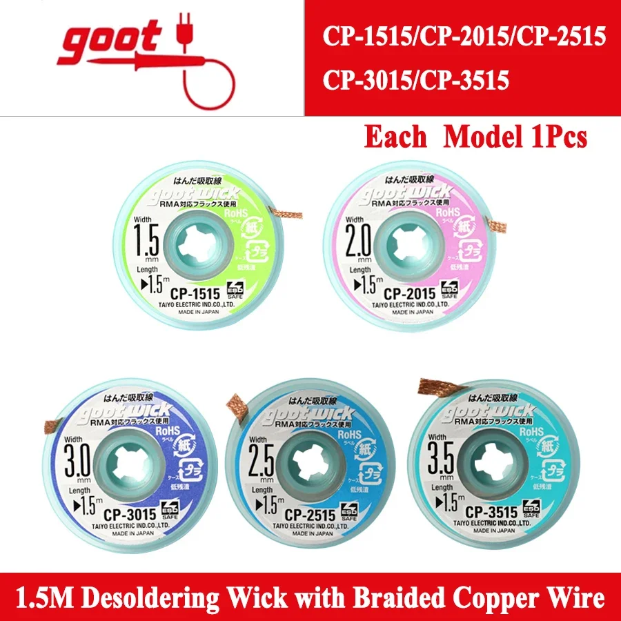 GOOT Desoldering Wick 1Pcs Low Residue Tin Removal with Braided Copper Wire for Mobile Phone Motherboard Repair CP Series