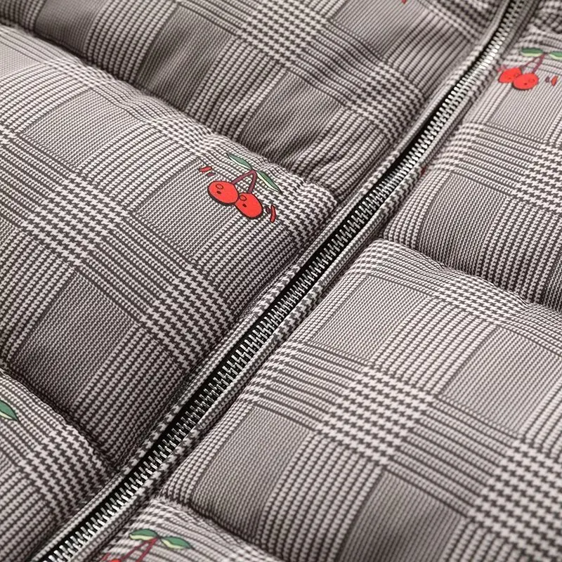 

JNLEAOG Faionable Retro Cherry Embroidery Print Stand Collar Cotton Jaet Women's Street Sle Long Sve Autumn Coat