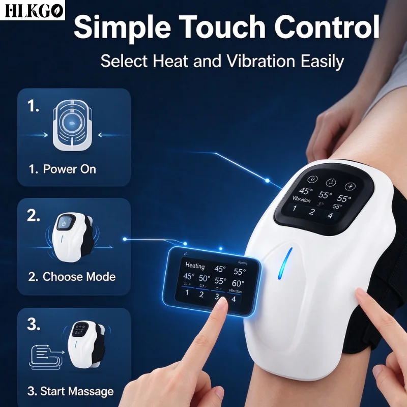 Rechargeable Wireless Knee Massager Heat Vibration Laser Therapy Adjustable Temperature Knee Joint Pain Relief Massager