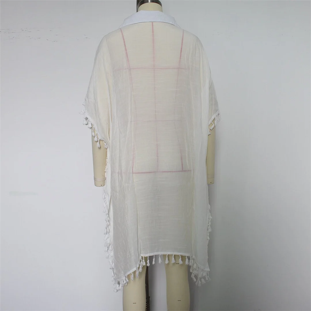 5 Farben, Quasten, halblange Ärmel, gehäkelte Tunika, Strandkleid, Strandmode, Damen, V8522 – Detail 14