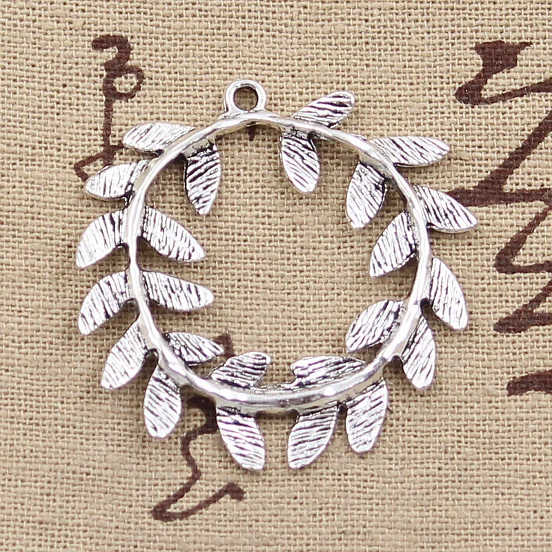 8pcs Charms Olive Branch Wreath Antique Bronze Silver Color Pendants Making DIY Handmade Tibetan Bronze Jewelry