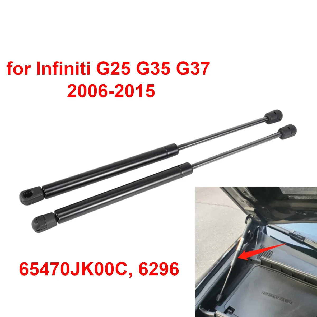 

65470JK00C 2Pcs Car Front Engine Hood Cover Gas Strut Support Rods Damper Shock Lift Bar for Infiniti G35 G25 G37 2006-2015