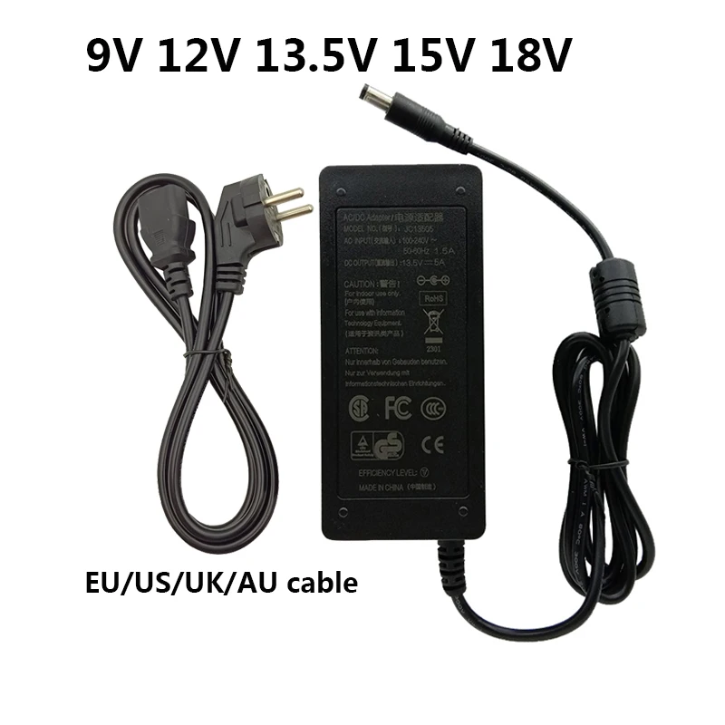 

9V 12V 13.5V 15V 18V AC DC Adapter Power Supply 3A 4A 5A Switching Adaptor Adaptador 5.5*2.5mm EU US UK AU Cable Converter