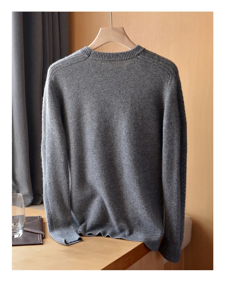 Autumn Winter Men's 100% Cashmere Sweater Long Sleeve Shirt Blue Wool Top Soft Gloss T-shirt Delicate Comfortable Men's Clothing