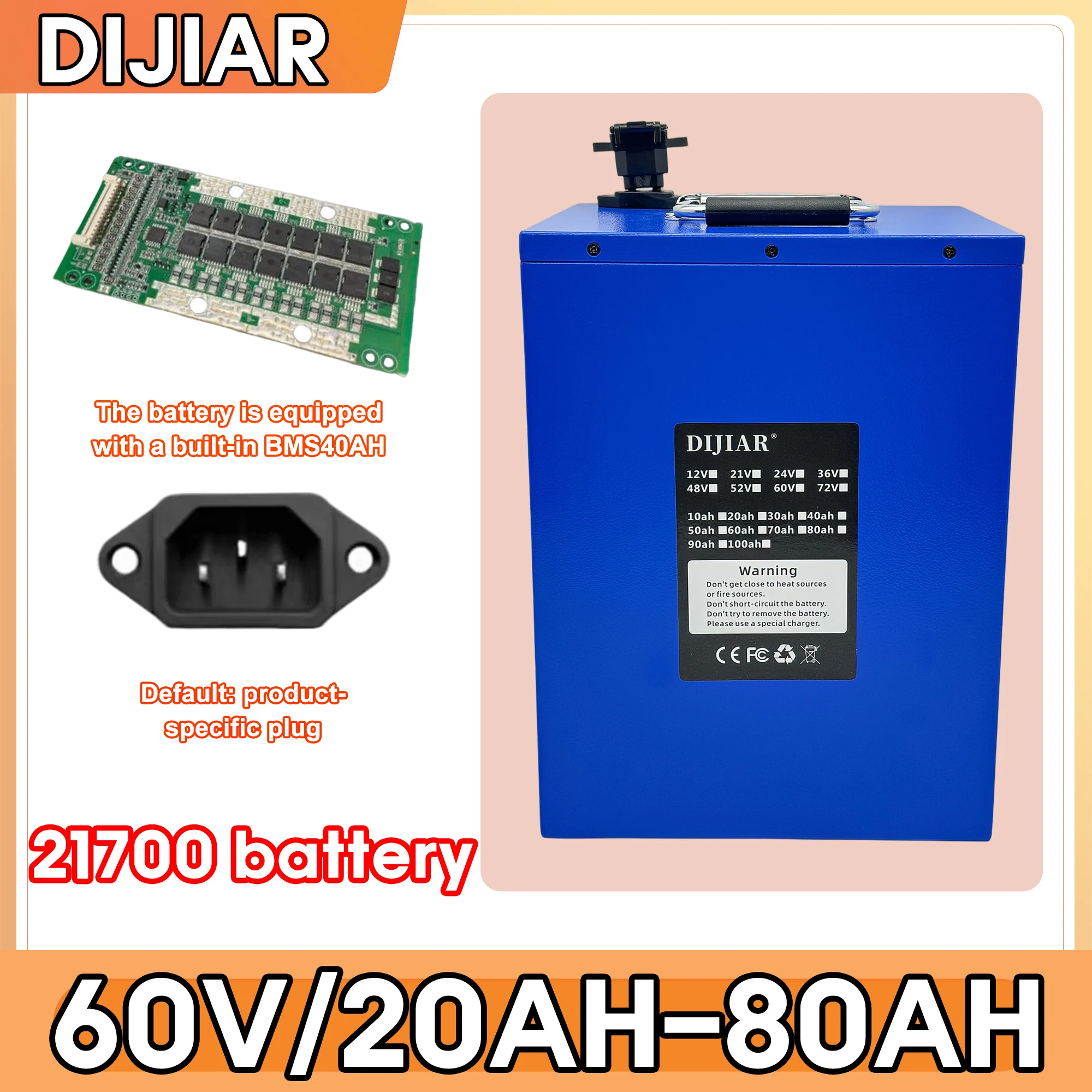 

RGVPQ,60V21700 lithium-ion battery,new large capacity 20AH-80AH, handle design,suitable for Harley electric vehicles below 3000W