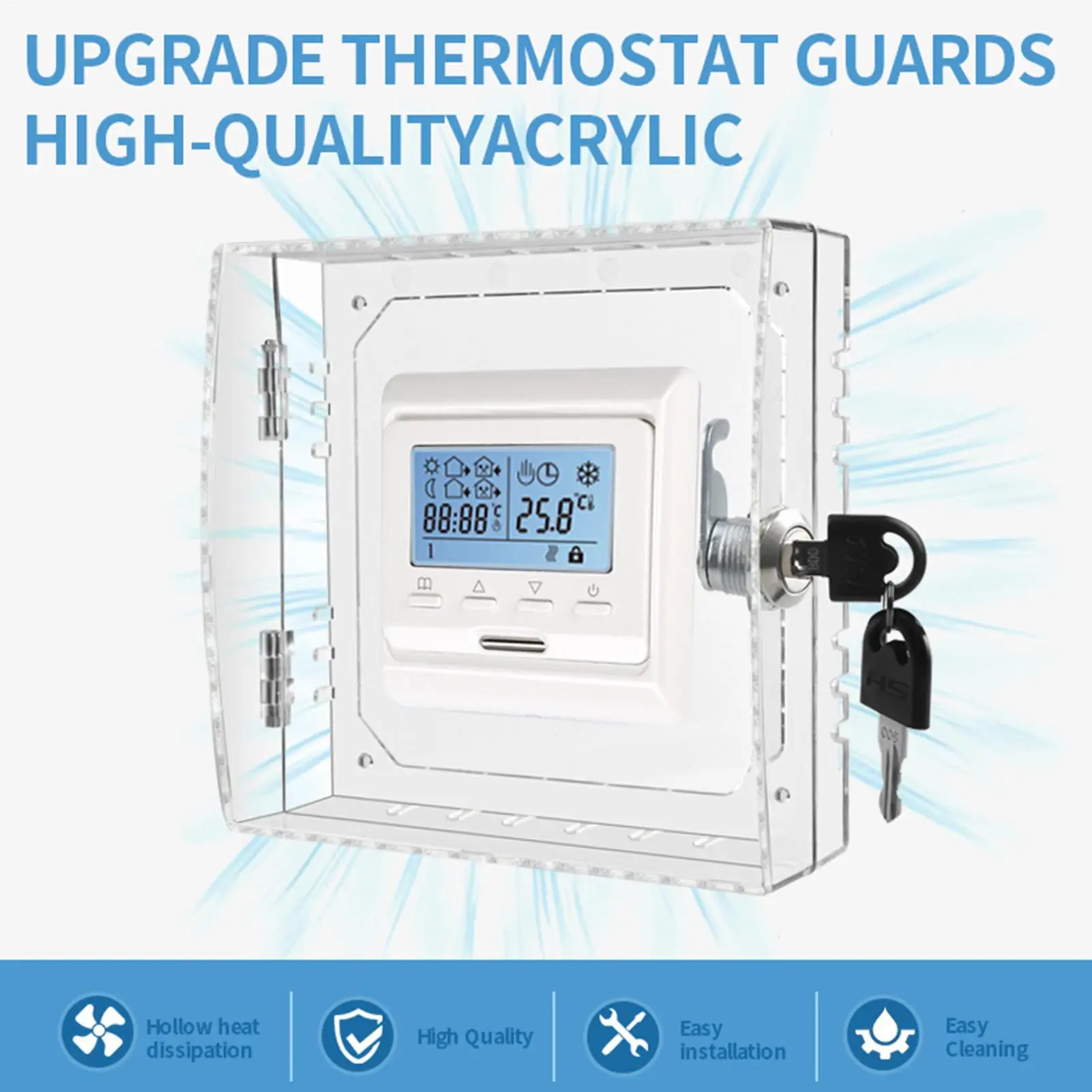 Transparente Thermostat-Abdeckung mit Schloss, Acryl-Thermostat-Schutzbox mit Schlüsseln, AC-Schutzbox-Abdeckung, Thermostat-Schutz für Zuhause