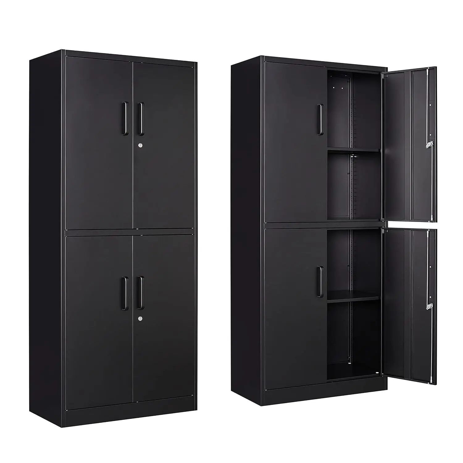 Metal Storage Cabinet 4 Doors 2 Adjustable Shelves, 71