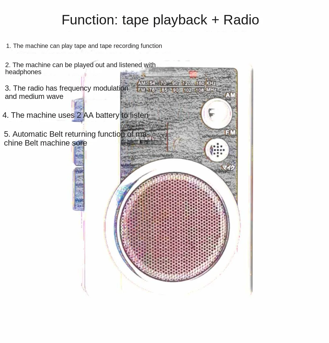 آلة شريط Walkman المحمولة آلة كاسيت قديمة الطراز راديو واحد في الهواء الطلق حزام خلفي أوتوماتيكي