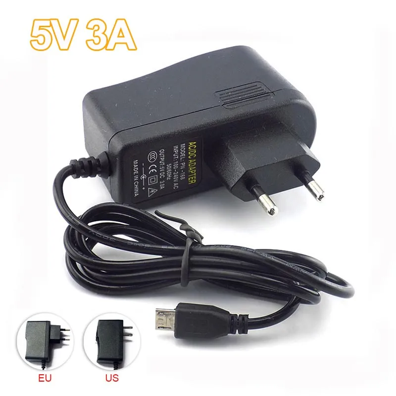 

5V 3A Micro USB AC To DC Power Adapter Supply US EU Plug Iuput 100V-240V Converter Adapter Output DC 3000mA For Raspberry Pi L19