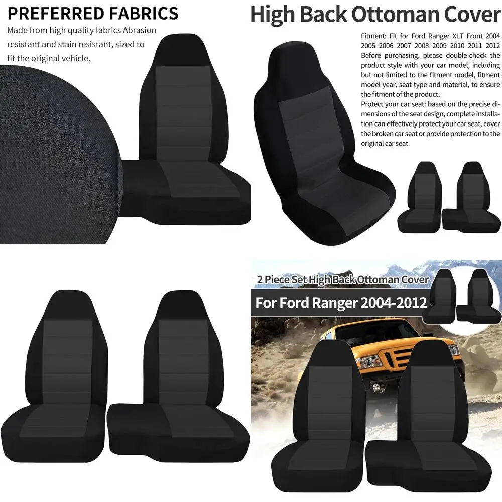 

2Pcs Front 60/40 Cloth High Back Bench Seat Cover Compatible with Ford Ranger XLT 2004 2005 2006 2007 2008 2009 2010 2011 2012-B