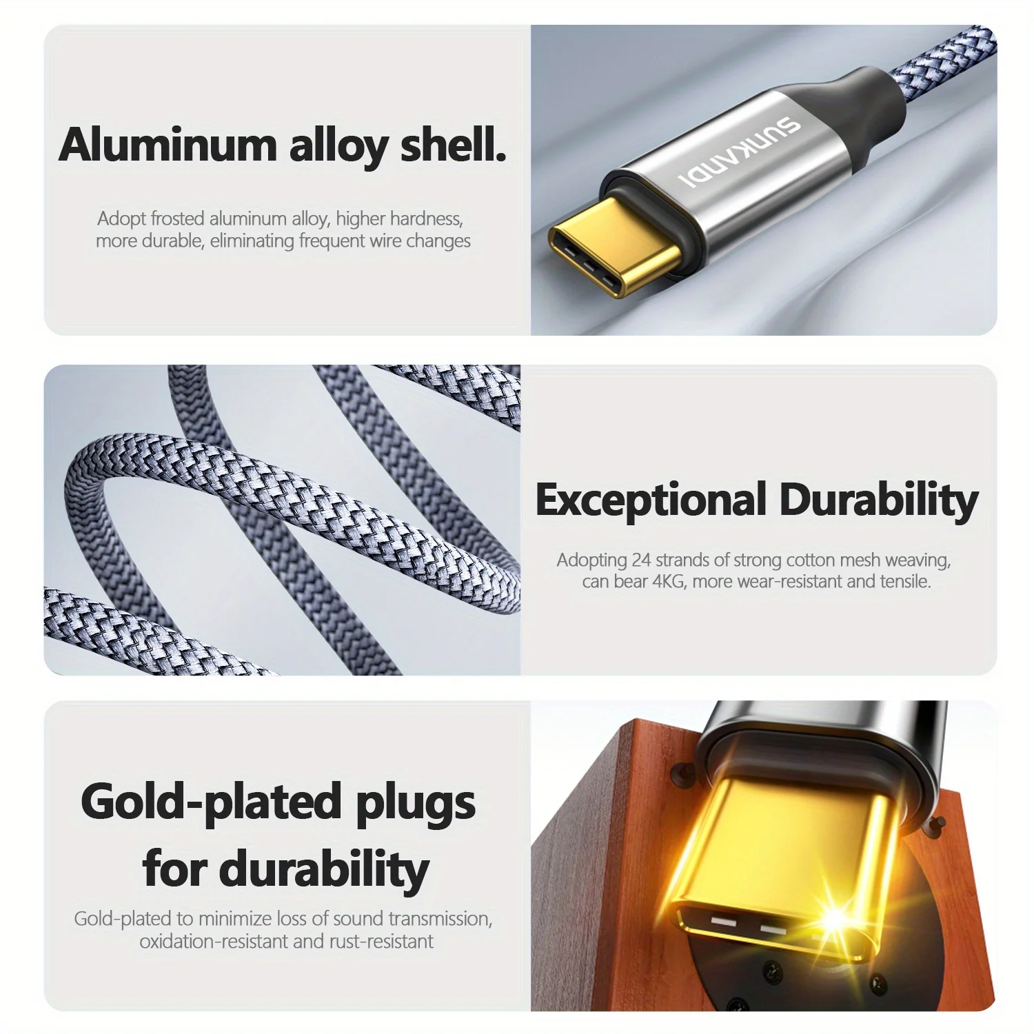 كابل سماعة رأس SUNKANDI USB C إلى 3.5 ملم، سلك Aux ذكر من النوع C إلى 3.5 ملم للسيارة 90 درجة لهاتف iPhone 16/15 iPad/Pro/Air
