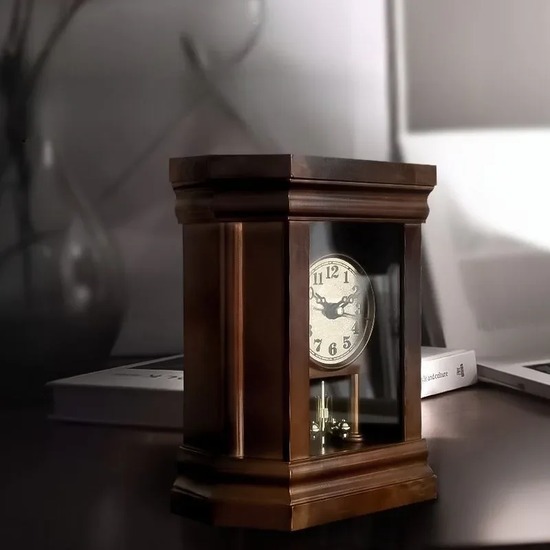 Simple Metalline Silent Desktop Clock Creative Retro Luxurious Multifunctional Table Clock Modern Living Room Desk Clock