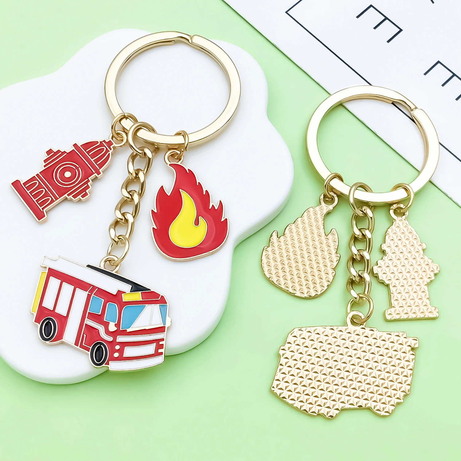 1pc Firefighter Keychain, Enam - Heavy Equipment Key Ring 评论和价格