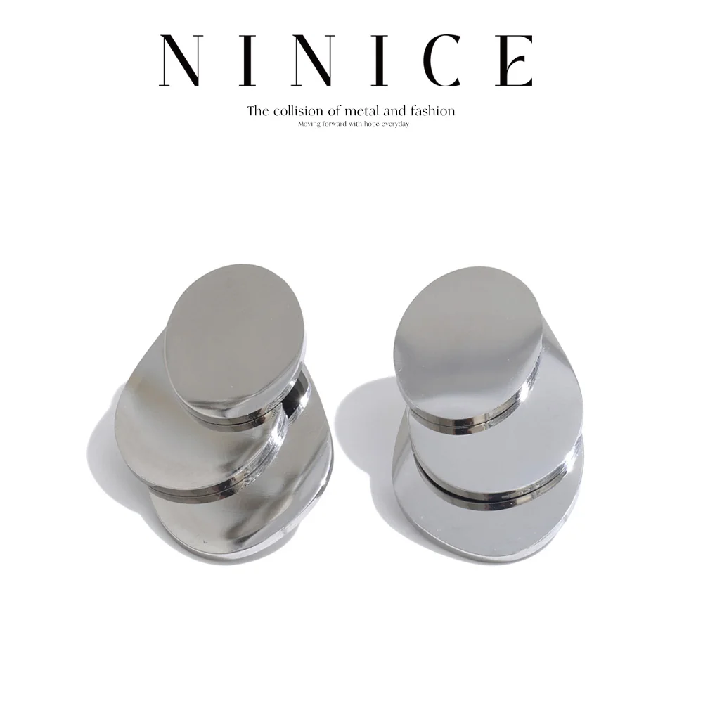 NiNice Stainless Steel Stud Earrings for Women Metal Oval Stacking  Anti allergy Distinctive Minimalist Jewelry New Recommend