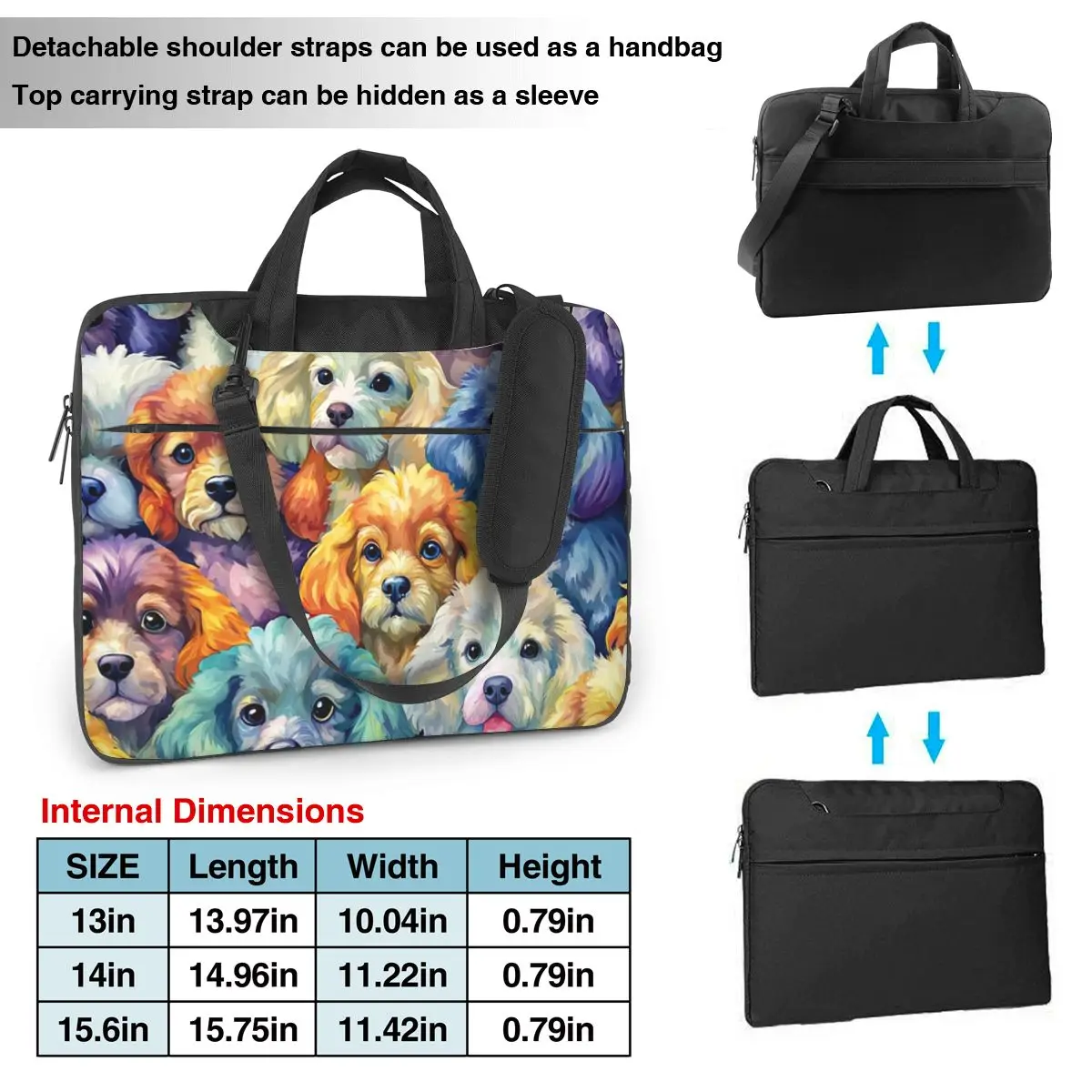 Rainbow Poodle Parade Laptop Bag Protective Case Computer Bag 13 14 15.6 Inch Crossbody Notebook Pouch For Macbook Pro Air